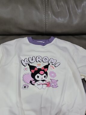 Kids Kuromi Graphic Sweatshirt - White with Lavender Trim